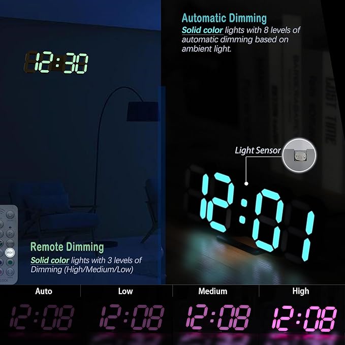 KOSUMOSU LED Digital Clock Neon Clock 9.7" Black Gaming Clock RGB LED Wall Clock - Image 4