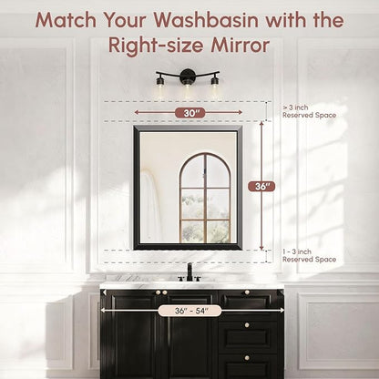 USHOWER Black Wall Mirror, 30x36 Bathroom Mirror, Beveled Rectangular Wall - Image 8