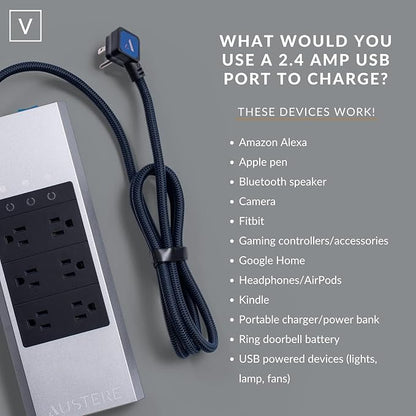 Austere V Series Surge Protector Power Strip, 6 Wide Outlet, 3 USB C & 2 USB A - Image 7