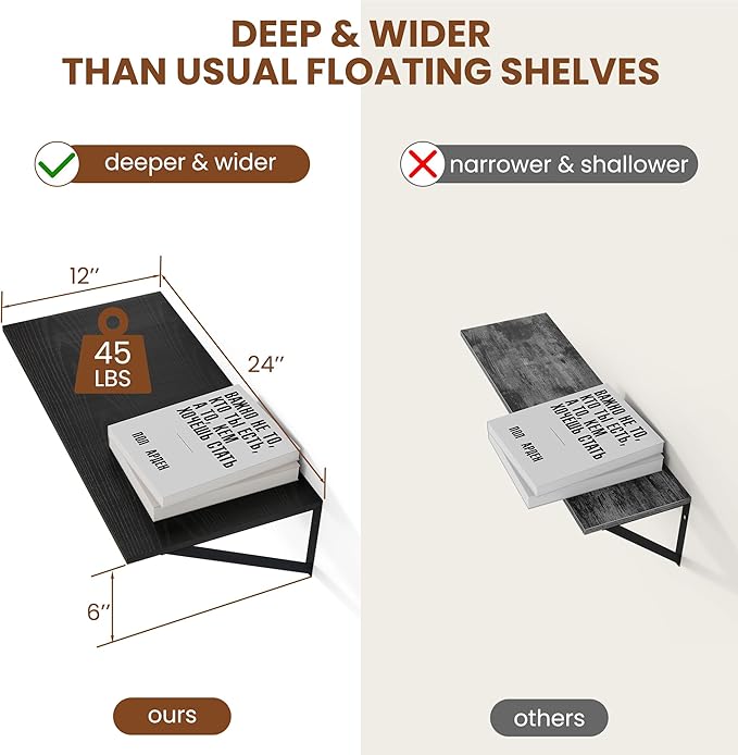 Heimlove Black Deep Floating Shelves - Image 3