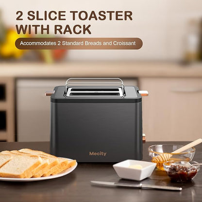 Mecity Toaster 2 Slice Stainless Steel Body Timer, Bagel/Defrost/Reheat/Cancel - Image 2