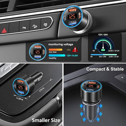 3 Pack USB C Car Charger, 4-Port 65W Dual 12V USB-A & USBC Cigarette Lighter - Image 5