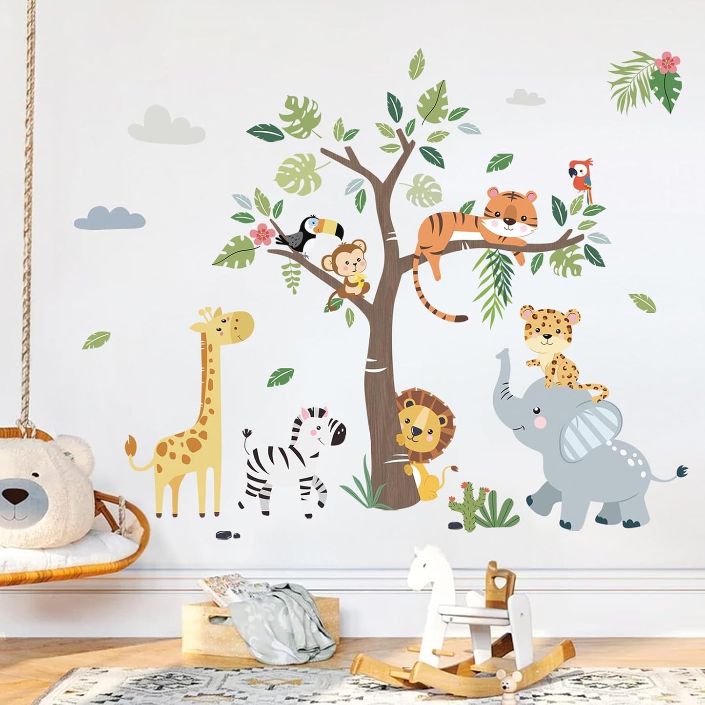 decalmile Jungle Animals Tree Elephant Wall Decals Stickers Nursery Decor