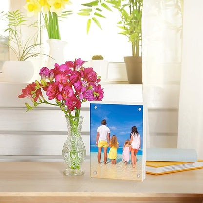 Meetu Acrylic 4x4 Picture Frame Clear Two Sided Desk Photo Frame Magnetic Frame - Image 5