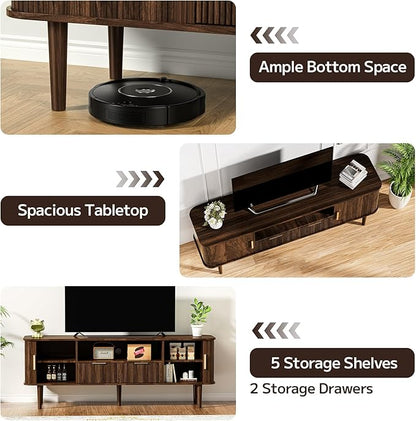 DAMCROP 62.4 Inch Fluted TV Stand, Modern Media Console Table - Image 7