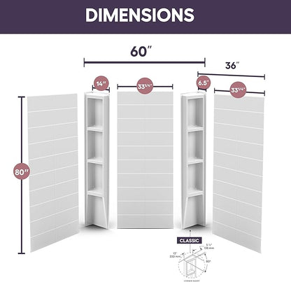 White Acrylic Shower Wall Surround 36"x 60"x 80" - Image 3