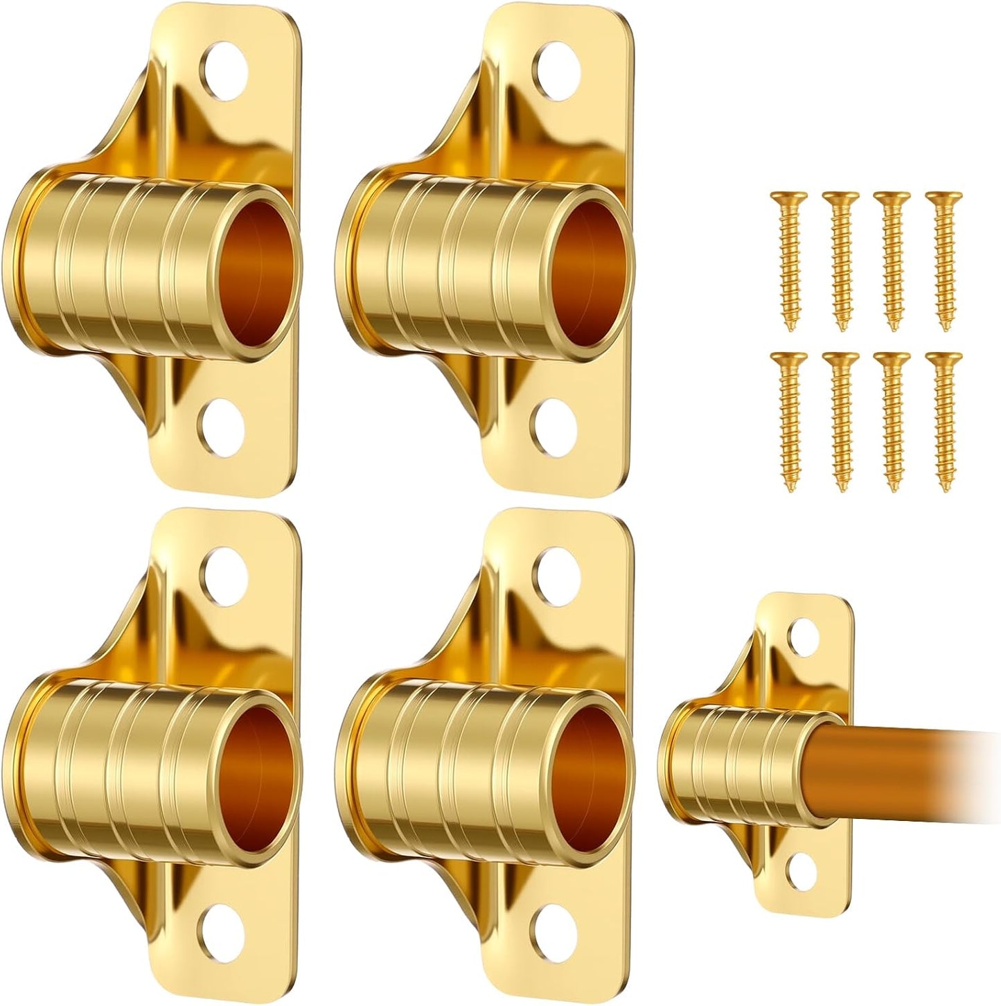 4 Pcs Outside Mount Curtain Rod Bracket 3/8" Brass Bracket Set for 3/8" Rodding (Gold)