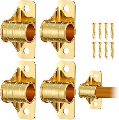 4 Pcs Outside Mount Curtain Rod Bracket 3/8" Brass Bracket Set for 3/8" Rodding (Gold)
