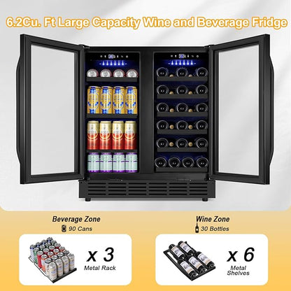 30 Inch Wine and Beverage Refrigerator Black- Dual Zone Beverage Fridge Under - Image 3