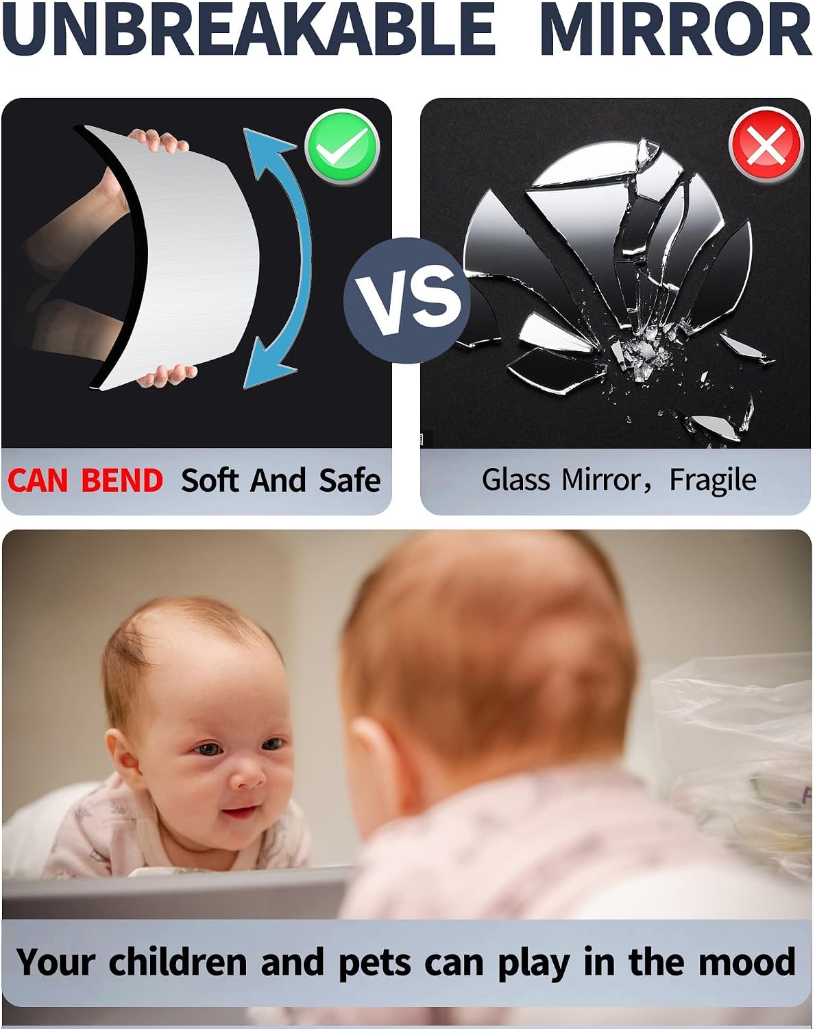 quegau Full Length Safety Shatterproof Mirror for Kids, Plastic Wall Mirror Made of Acrylic Plexiglass, 4 Pcs 12" x16", Long Bedroom Door Closet Mirror for Home Gym Body Workout