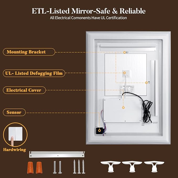 LED Bathroom Mirror with Lights, Hand Wave, Tempered Glass, Shatter-Proof - Image 6