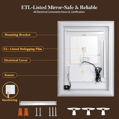 LED Bathroom Mirror with Lights, Hand Wave, Tempered Glass, Shatter-Proof - Image 6
