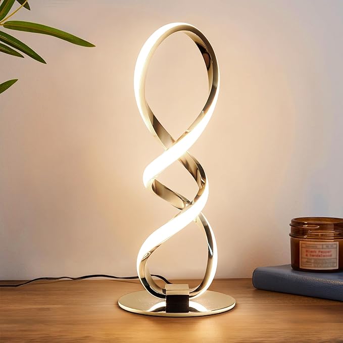 LED Spiral Bedside Table Lamp, Stepless Dimmable 12W 3000K Warm White, Modern by Adebime