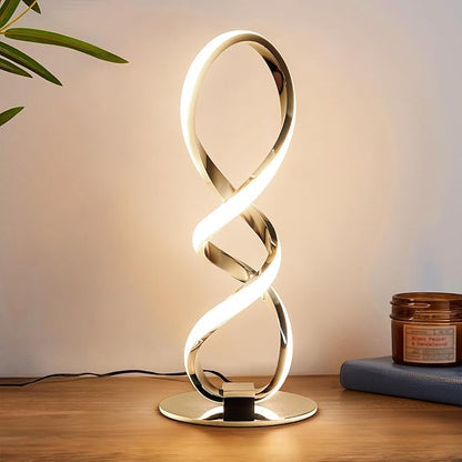 LED Spiral Bedside Table Lamp, Stepless Dimmable 12W 3000K Warm White, Modern by Adebime