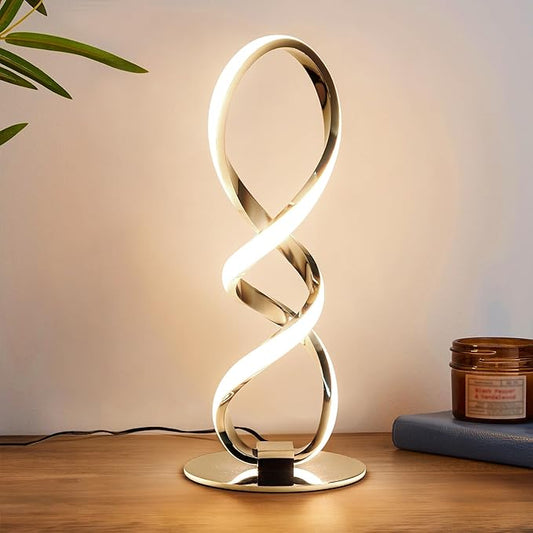 LED Spiral Bedside Table Lamp, Stepless Dimmable 12W 3000K Warm White, Modern by Adebime
