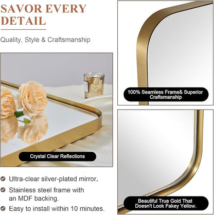 ANDY STAR Gold Bathroom Mirror, 24x36 Brushed Brass Rectangle Metal Frame Mirror - Image 8