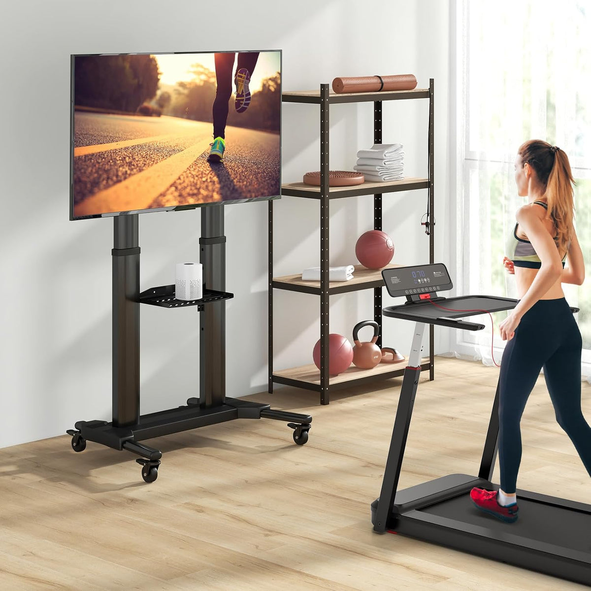 Goplus Rolling TV Stand for 32"-85" Flat Curved LED/LCD/OLED TVs up...