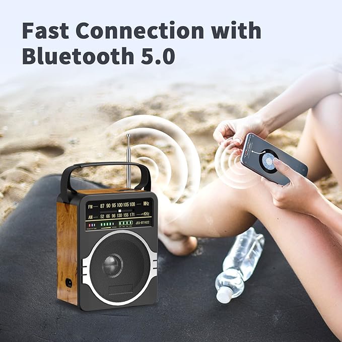 JEUJUG Portable AM FM Radio, FM Radio Built-in Rechargeable Battery/DC D*4 Cell - Image 3
