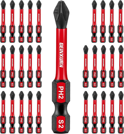 30Pieces Magnetic #2 Phillips 2 in. Hex Anti-Slip Screwdriver Bits, 1/4 Inch by GEINXURN