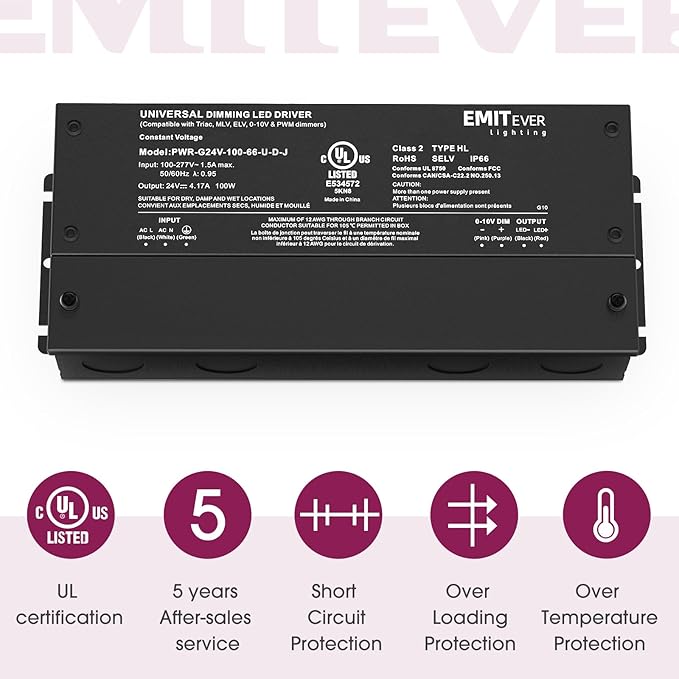 EMITEVER Dimmable Led Driver, 2 Packs 100W AC 110V-277V to DC 24V Transformer - Image 7
