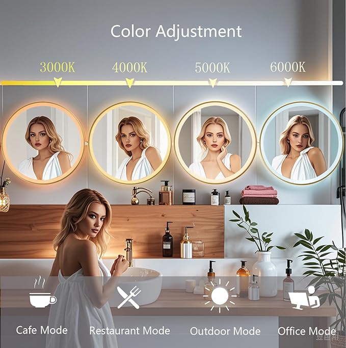 24 Inch Wall-Mounted Round Bathroom Mirror - Image 2