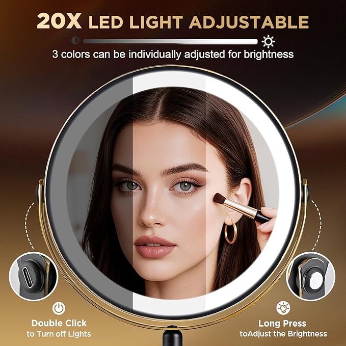 Lighted Makeup Mirror, 20x Magnifying Rechargeable Double Side Vanity Mirror - Image 5