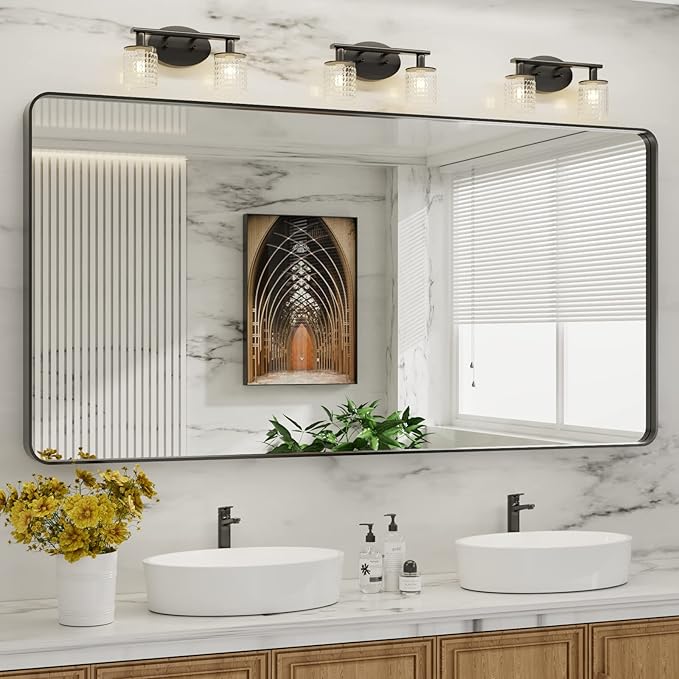 LOAAO 72X36 Inch Black Metal Framed Bathroom Mirror - Image 4