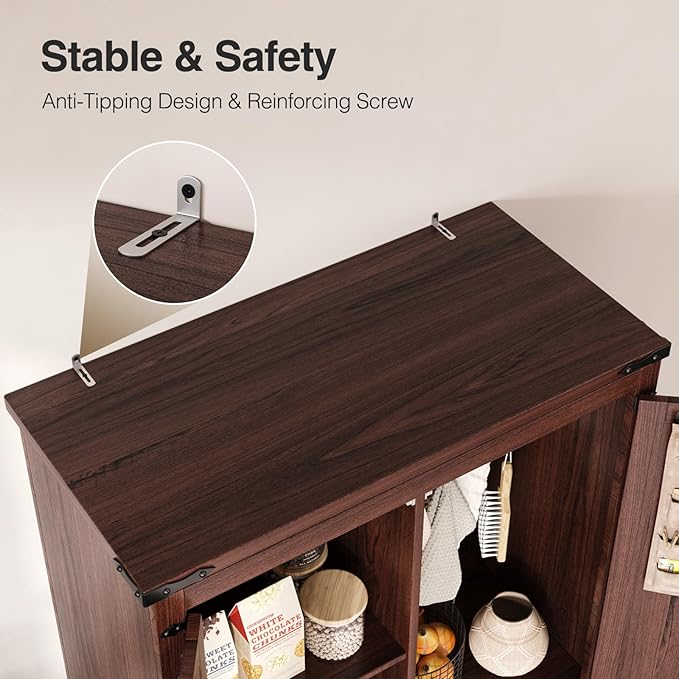 Tall Storage Cabinet with Adjustable Shelves, Farmhouse Pantry Organize with 2 - Image 6