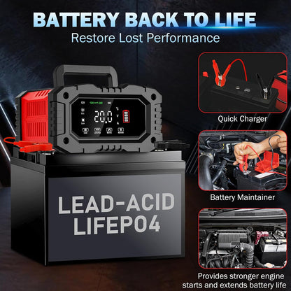 20-amp car battery charger, 12v/20a and 24v/10a lifepo4,lead-acid(agm/gel/sla), package contents