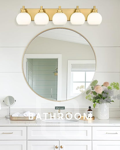 METWET Bathroom Light Fixtures, 5-Light Brushed Gold Bathroom Vanity Lights - Image 4