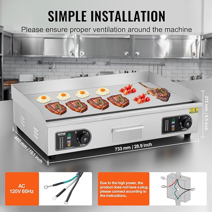 VEVOR Commercial Electric Griddle, 2800W Countertop Flat Top Grill, 122℉-572 ℉ - Image 5