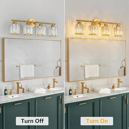 FDPBY Modern 4 Light Crystal Vanity Light, Brushed Gold Vertical Bathroom Light - Image 6