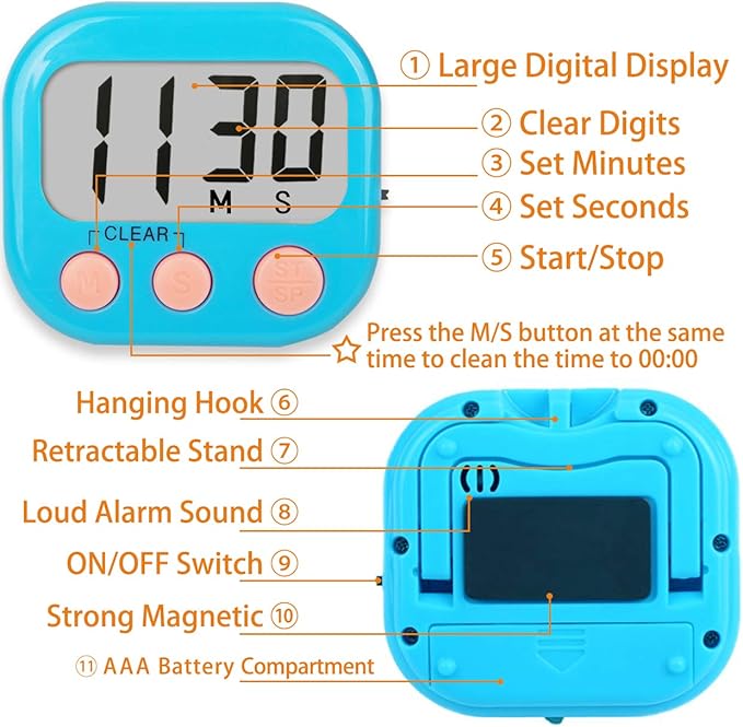 2 Pack Classroom Timers for Teachers Kids Large Magnetic Digital Timer Blue Pink - Image 3