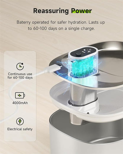 Cat Water Fountain Stainless Steel, 152oz/4L Wireless Pet Fountain Battery - Image 6