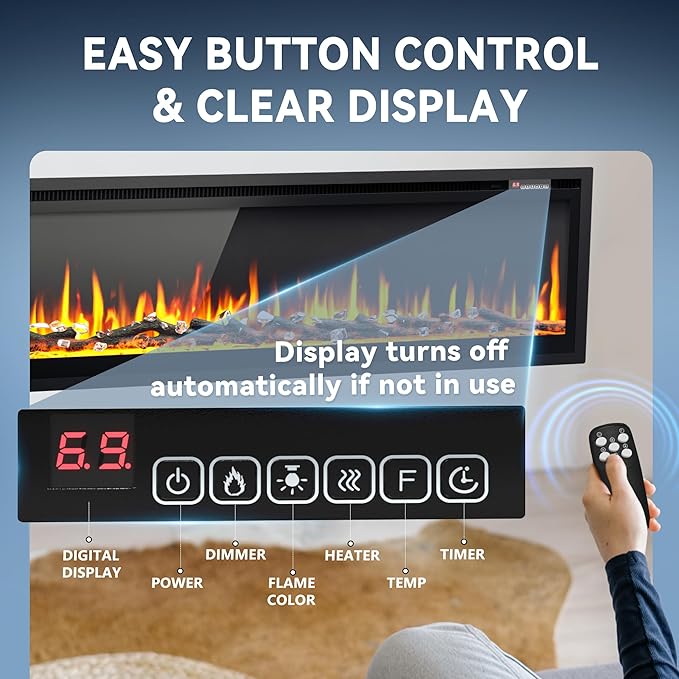EUHOMY 73 Inch Electric Fireplace Recessed Wall Mounted Freestanding - Image 4