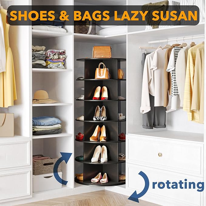 SpaceAid 6 Tier Rotating Shoe Rack Tower, Spinning Shoe Display Lazy Susan - Image 4