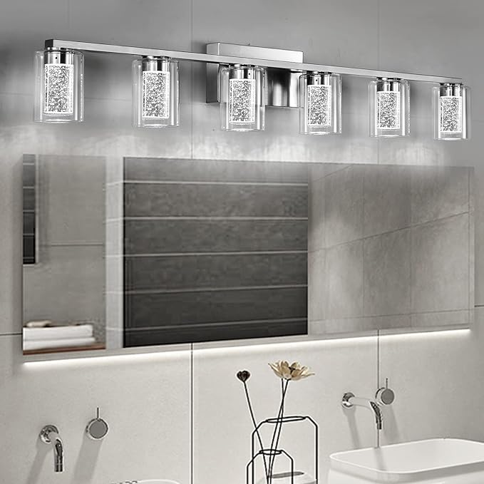 SADENICEL 6 Light Brushed Nickel Bathroom Light Fixtures, LED Vanity Lights - Image 6