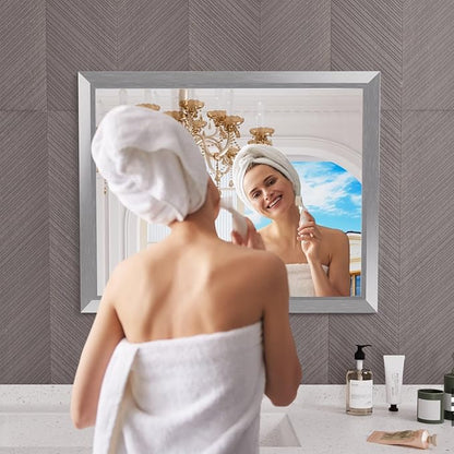 Amorho Bathroom Mirror Silver, 40x32 Inch Thick Metal Framed Wall Mirrors - Image 6