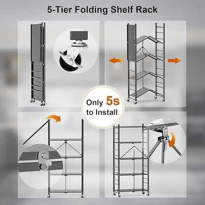 Himix Storage Shelves with 20 Hooks, 5-Tier Foldable Shelves - Image 5