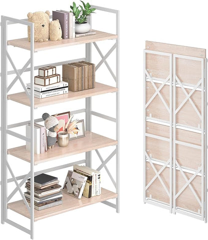 4NM 4 Tiers No Assembly Book Shelves, 41.3" H Folding Bookshelf Bookcase Open by 4NM