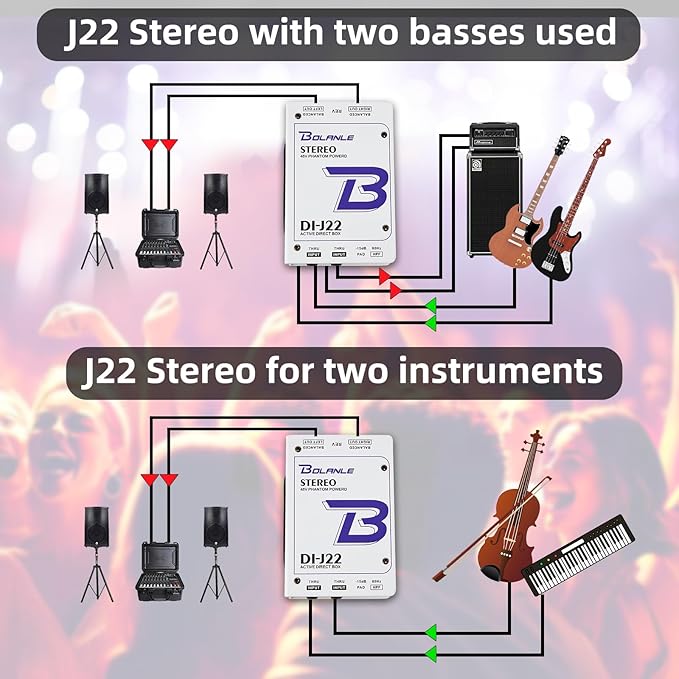 Bolanle J22 Professional Stereo DI Box/Splitter XLR 1/4 inch, Dual Channel - Image 3