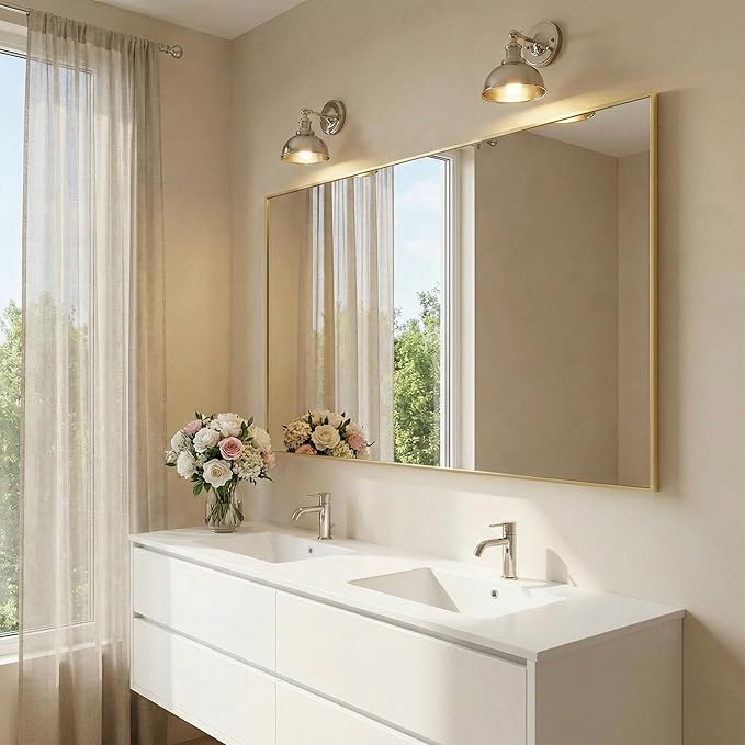 60"x30" Gold Bathroom Mirror for Wall, Metal Framed Large Vanity Mirror Over - Image 2