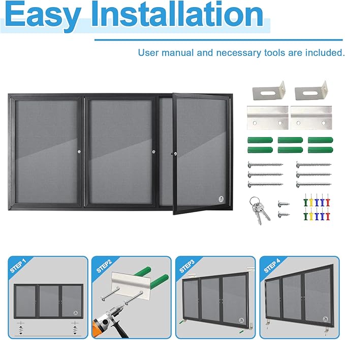Lockable Outdoor Enclosed Bulletin Board, Weatherproof Cork Noticeboard - Image 4