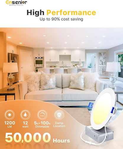 Ensenior 12 Pack 6 Inch LED Recessed Ceiling Light, 6000K Clear White, 1050LM - Image 2