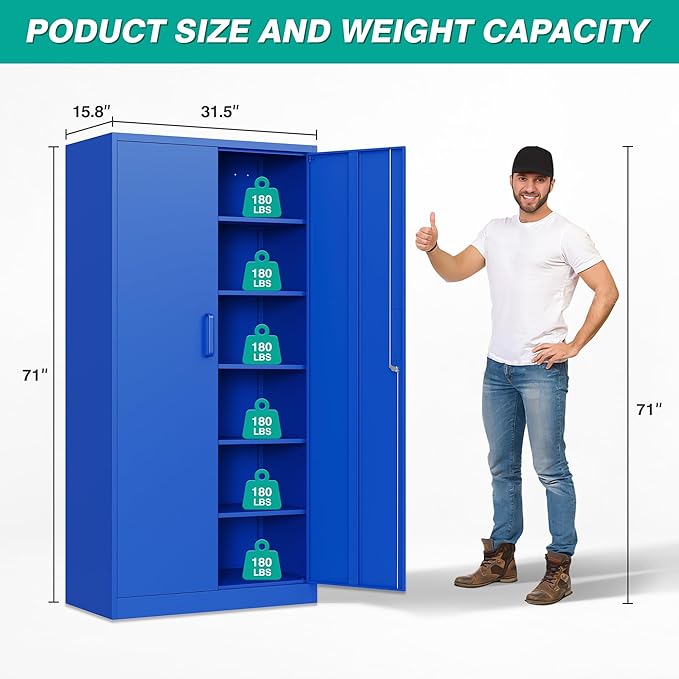SISESOL Blue Metal Storage Cabinet - Image 2