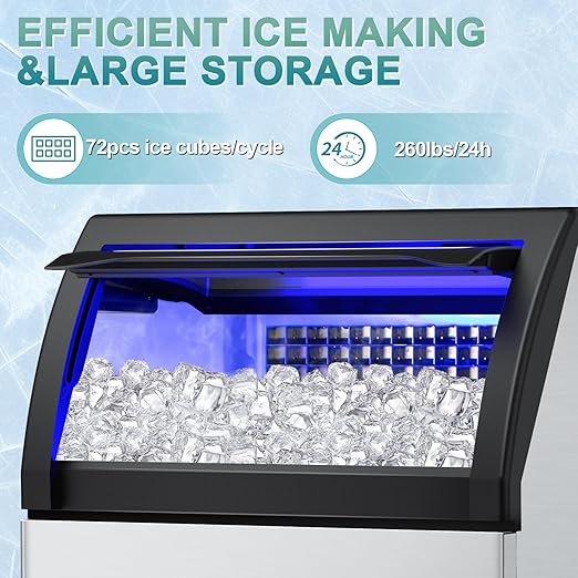 Commercial Ice Maker Machine 250 Lbs/24H, 35 Lbs Ice Bin, Undercounter Ice - Image 4