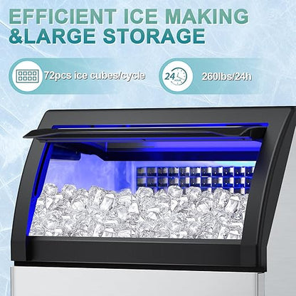 Commercial Ice Maker Machine 250 Lbs/24H, 35 Lbs Ice Bin, Undercounter Ice - Image 4
