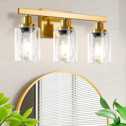 DIKAIDA 3 Light Gold Bathroom Light Fixtures, Bathroom Vanity Light Over Mirror by DIKAIDALights