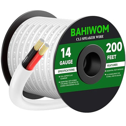 BAHIWOM Fire Safety CL2 Speaker Wire in-Wall & in-Ceiling 14 Gauge Wire 200 FT by BAHIWOM