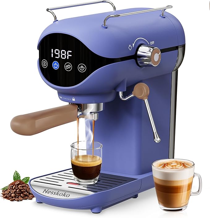 Espresso Machine with Steam Milk Frother Semi Automatic 20 Bar Compact Blue by Unknown